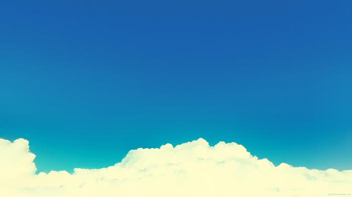 Minimalist drawing of clouds against a blue sky