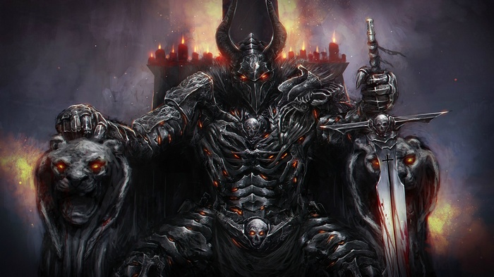 Fantasy art of a skeletal warrior with a sword