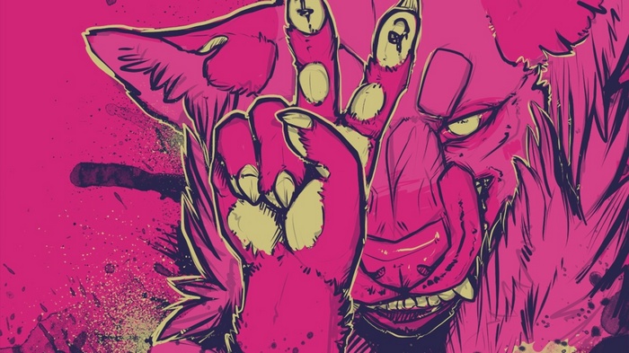 Pink Anthro Furry Character Making Peace Sign