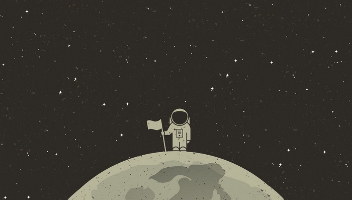 Astronaut holding a flag on the moon in space