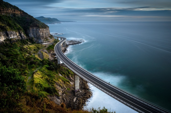Sea Cliff Bridge road over the ocean