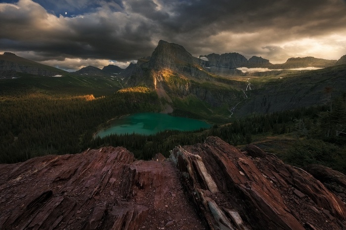 Grinnell Lake and Mountains in Glacier National Park