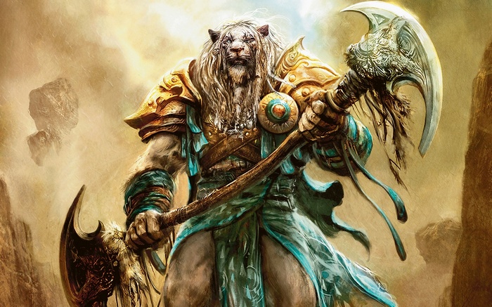 Magic: The Gathering White Lion Warrior with Axes