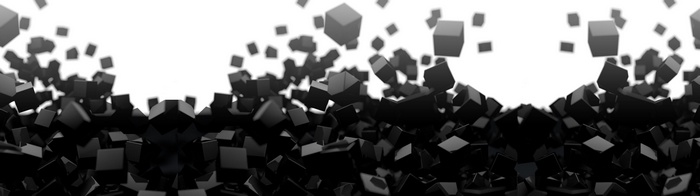 Multiple black cubes falling and scattered