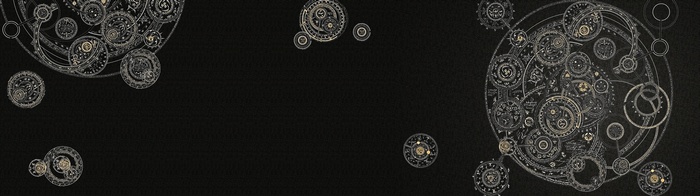 Abstract mechanical gears and celestial orbs