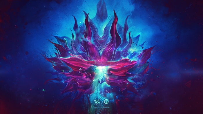 Abstract lotus flower with blue and purple hues
