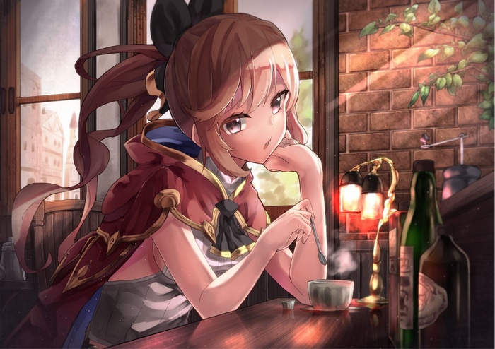 Clarisse from Granblue Fantasy in a cafe