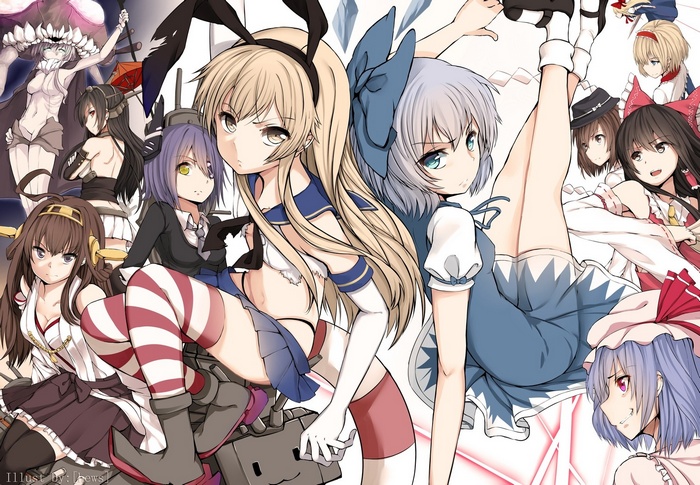 Usami Renko, Remilia Scarlet, Hakurei Reimu, Rensouhou-chan, Kantai Collection, Touhou, Shanghai doll, Nagato (KanColle), Cirno, Wo-Class Aircraft Carrier, anime, Kongou (KanColle), Shimakaze (Kancolle), Tenryuu (KanColle)