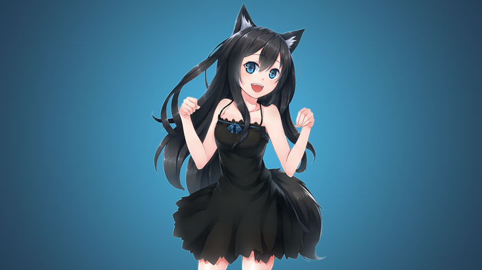 Anime cat girl in a black dress
