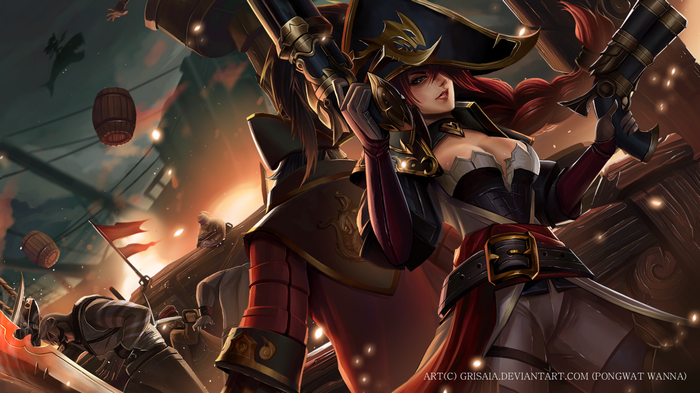 Miss Fortune and pirates on a ship