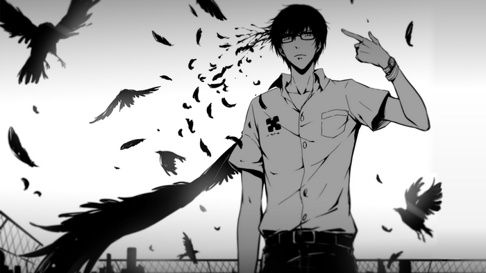 monochrome, Kokonoe Arata, glasses, crow, anime, Zankyou no Terror
