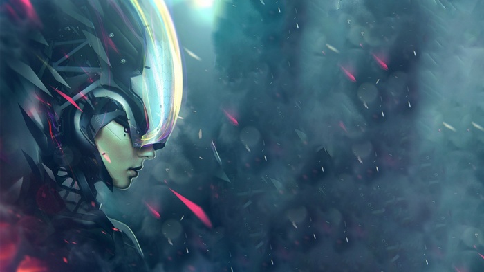 Sci-fi woman with futuristic helmet