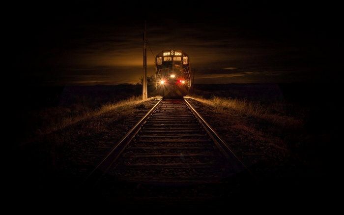 Train 2350 on railway tracks at night