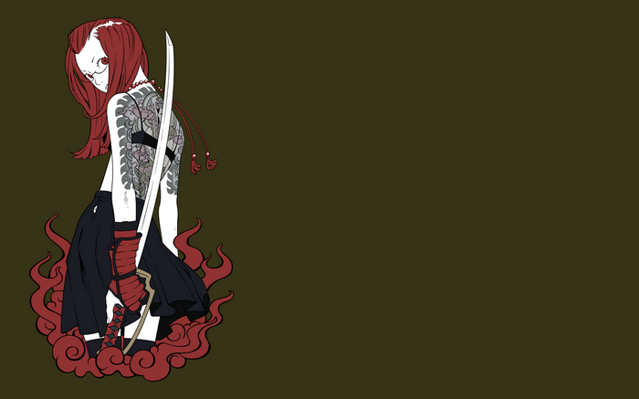Redhead with sword and tattoo