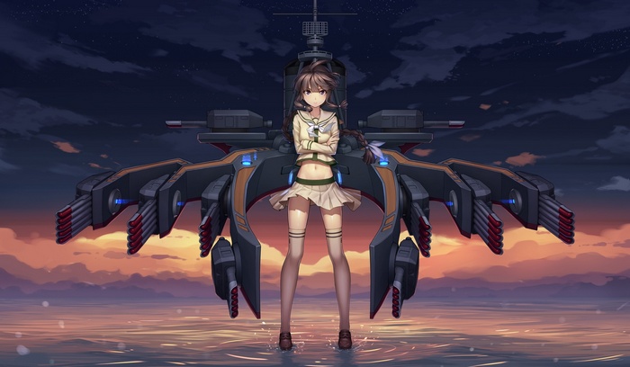 Kitakami from Kantai Collection with a large ship.