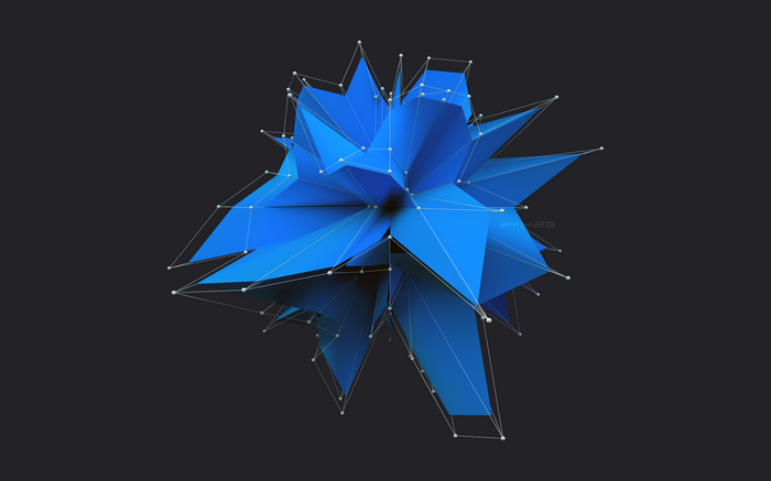 Abstract blue geometric shape with wireframe