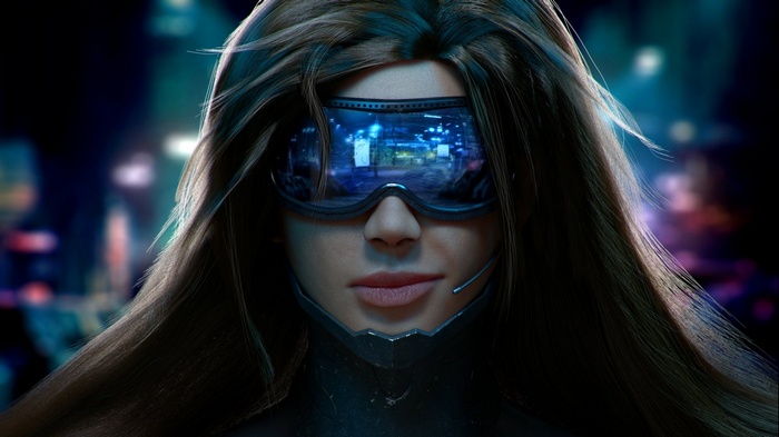 Cyberpunk woman with futuristic goggles