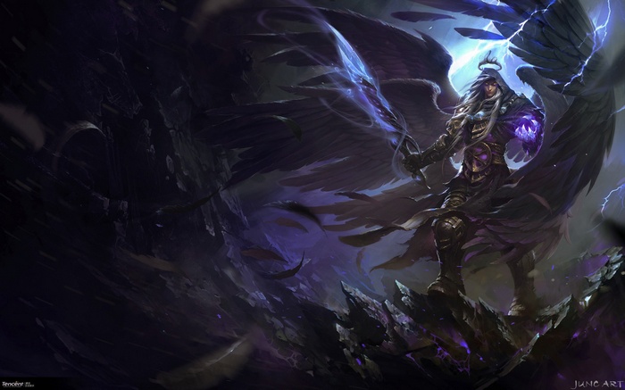 Fantasy angel with dark wings and sword