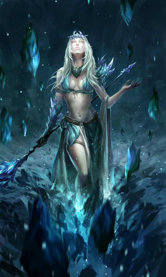 Ice Queen with Crystal Staff in Fantasy Art