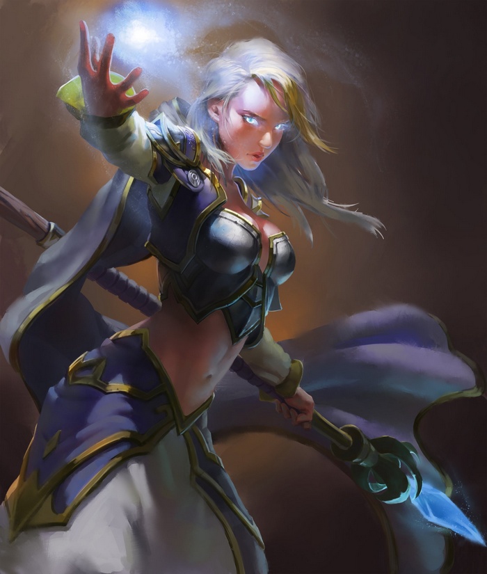 Jaina Proudmoore casting a spell with a staff