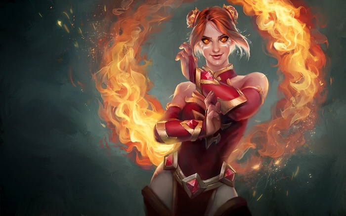 Lina from Dota 2 surrounded by fire