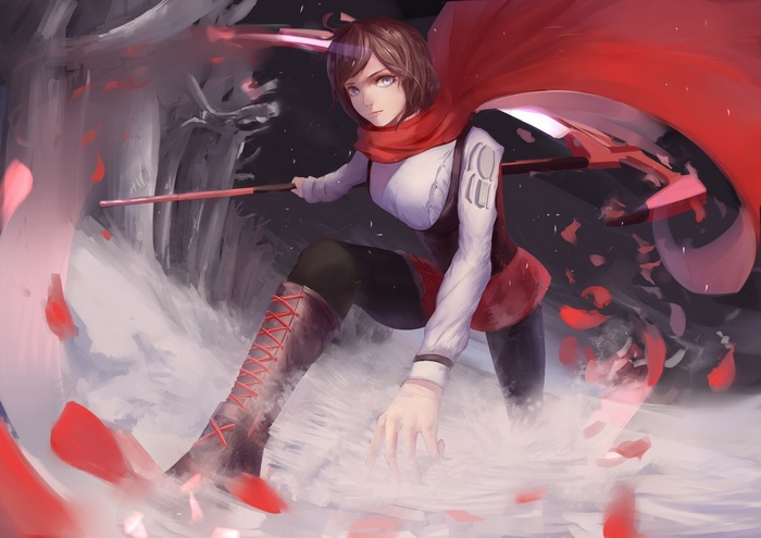 Ruby Rose with Crescent Rose in a snowy forest