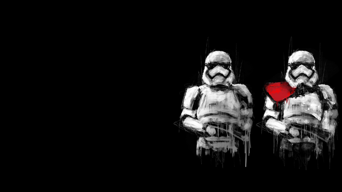 Two Star Wars stormtroopers sketched on a black background