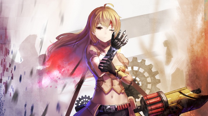 Yang Xiao Long with mechanical arm and weapon