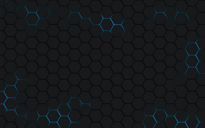 Dark hexagonal pattern with blue light