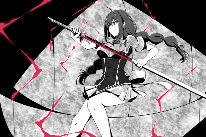 Toudou Touka from Rakudai Kishi No Cavalry with a sword