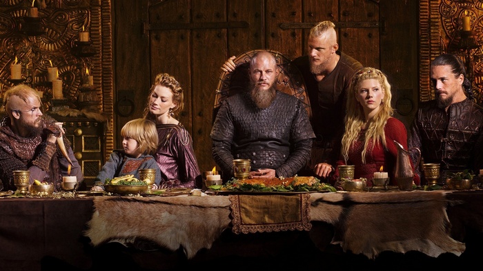 Vikings: Ragnar Lodbrok and his family at a feast