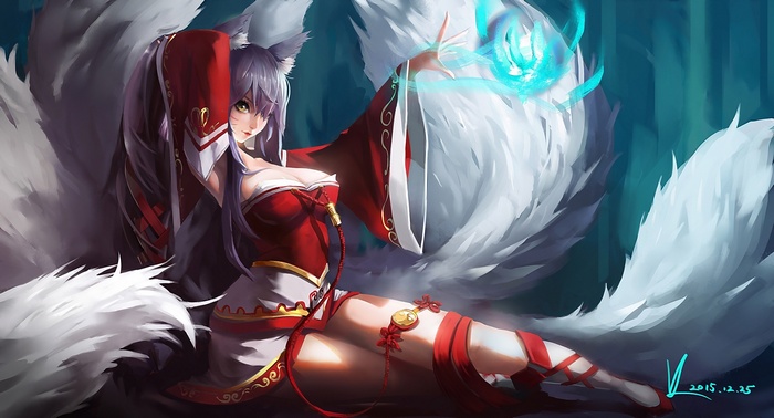 Ahri from League of Legends with nine tails