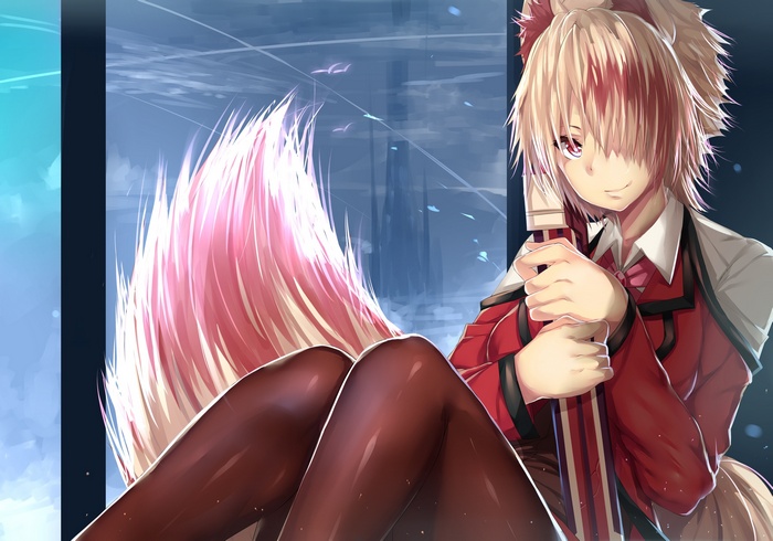 Anime fox girl with pink and blonde hair