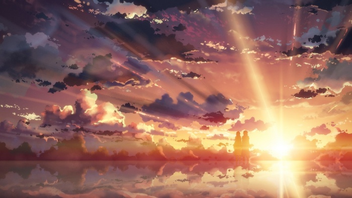 Sword Art Online: Kirito and Asuna watch a sunset over water