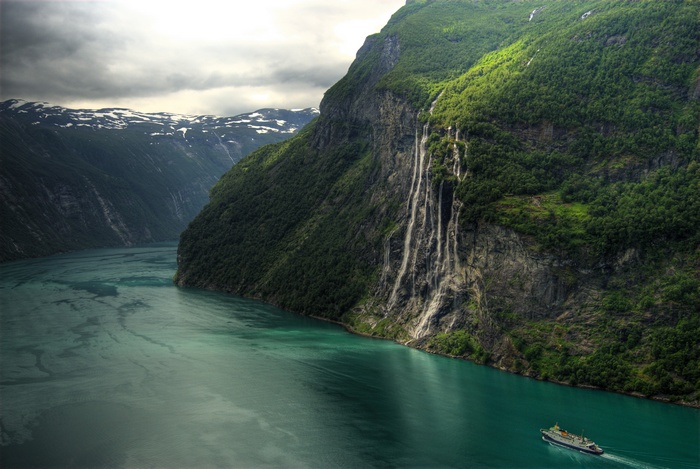 Geiranger Fjord with Seven Sisters Waterfall, Norway