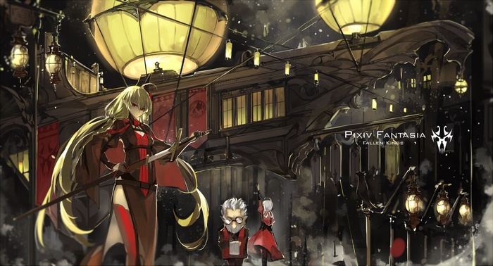 Pixiv Fantasia: Fallen Kings characters in a nighttime city