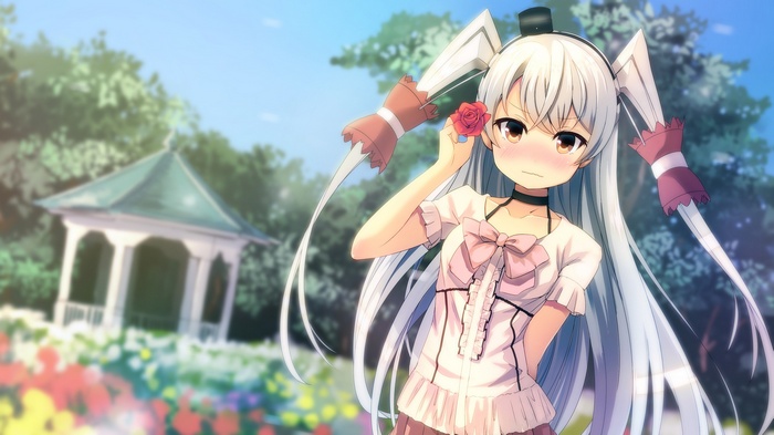 Amatsukaze from Kantai Collection holding a rose