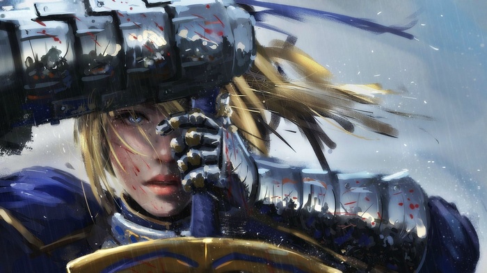 Saber in Armor with Sword in Battle