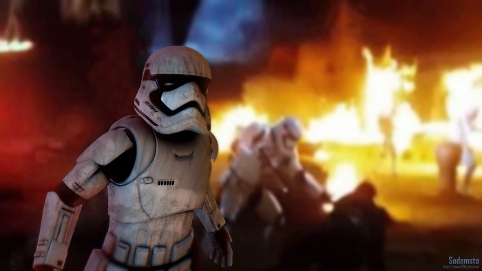 Star Wars: The Force Awakens Stormtrooper in a fiery battle