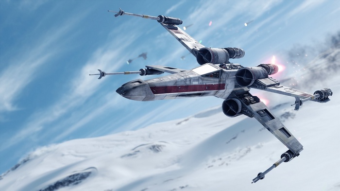 X-wing fighter in Star Wars: Battlefront over Hoth