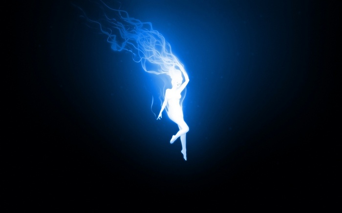 white, fantasy art, women, black, blue, neon
