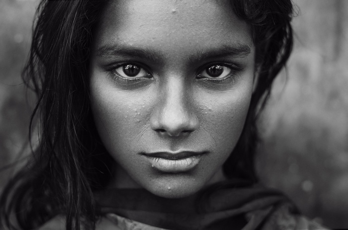 Monochrome portrait of a young woman