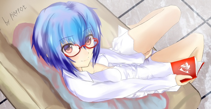 Ayanami Rei from Neon Genesis Evangelion reading a book