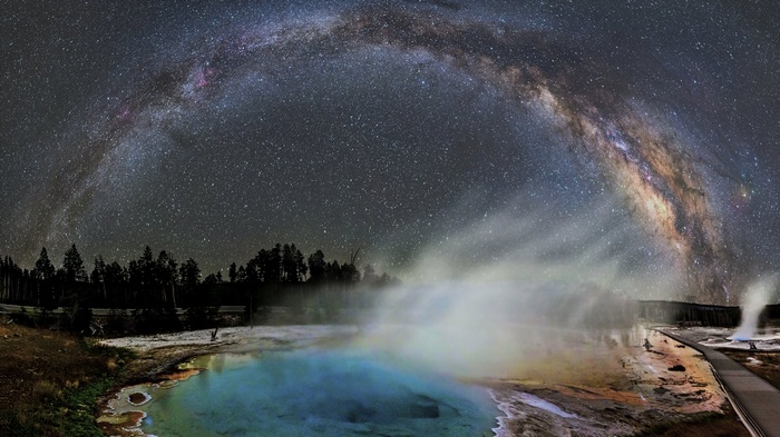 Milky Way over Yellowstone National Park Geysers