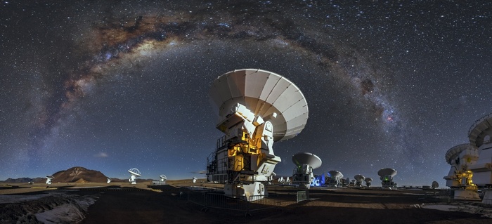 ALMA Observatory under the Milky Way in Chile