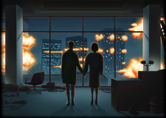 Fight Club couple watches explosions from an office