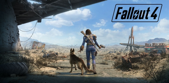Fallout 4: Woman and Dog in Post-Apocalyptic Landscape