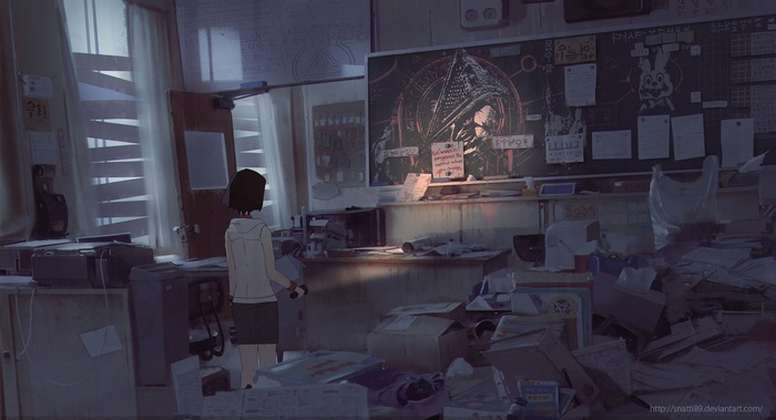 Atey Ghailan in a messy classroom