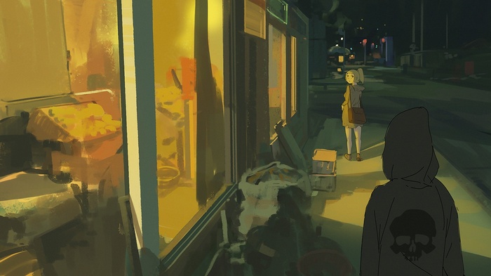 Atey Ghailan standing on a street at night
