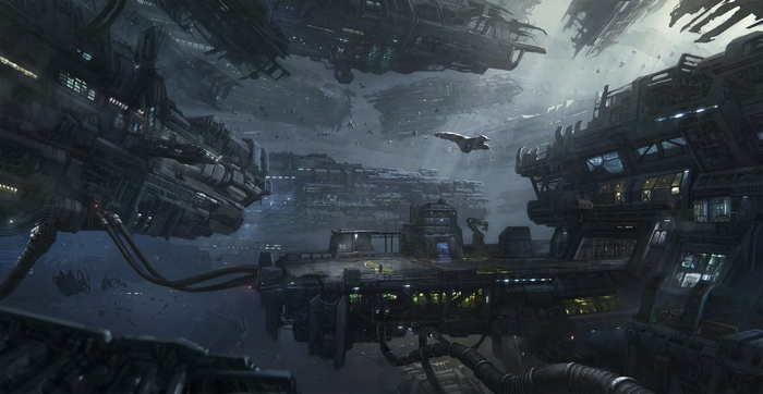 Star Citizen space station with ships